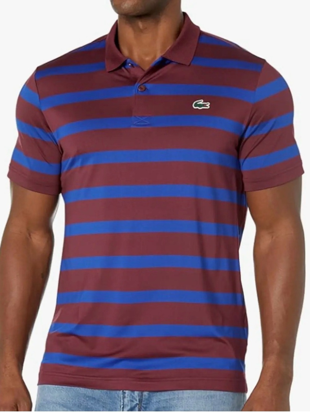 Lacoste Sport Ultra Dry Polo Shirt Striped Bordeaux Blue